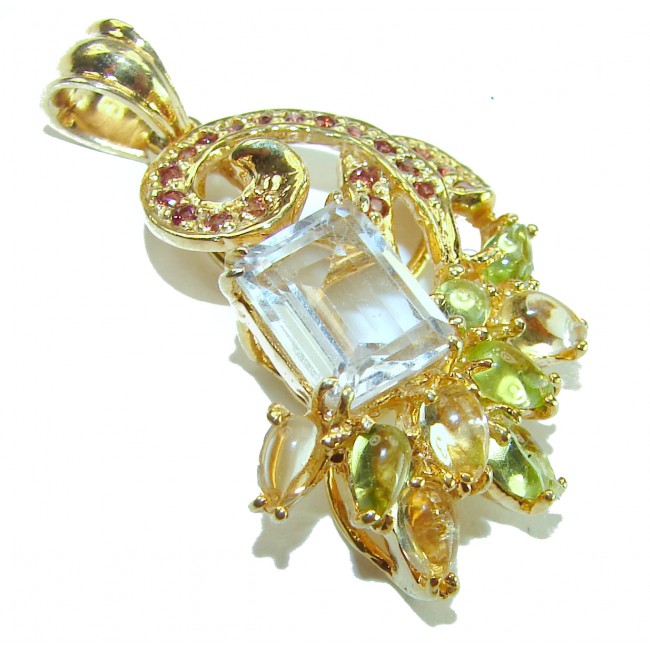 Genuine 6.2 carat Fire Topaz 14K Gold over .925 Sterling Silver handcrafted pendant