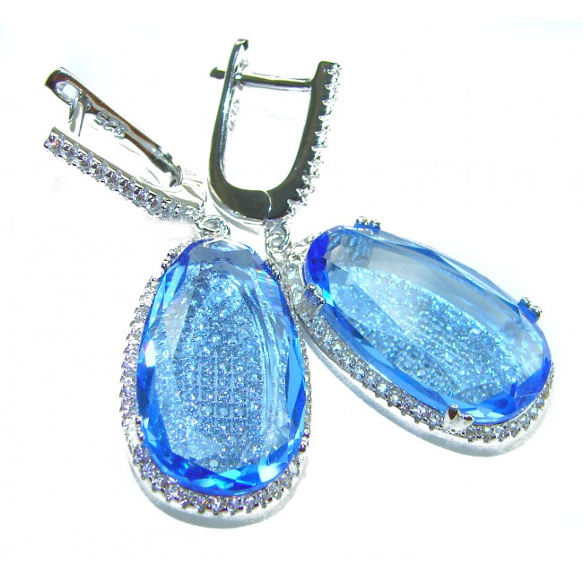 Aqua - Splendid 10.5 carat Swiss Blue Topaz .925 Sterling Silver Handcrafted Earrings