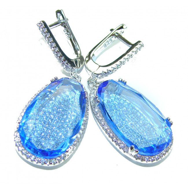Aqua - Splendid 10.5 carat Swiss Blue Topaz .925 Sterling Silver Handcrafted Earrings