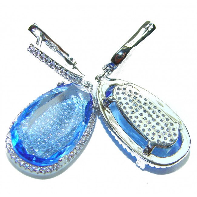 Aqua - Splendid 10.5 carat Swiss Blue Topaz .925 Sterling Silver Handcrafted Earrings