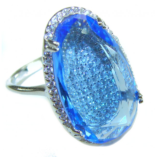Eau Pure 12.5 carat AQUAMARINE .925 Sterling Silver Handcrafted Ring size 8 - photo 2