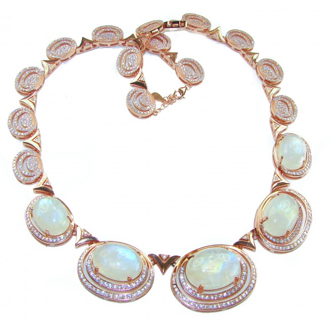 Moonlight Serenade authentic 32.5 carat Fire Moonstone 18K Rose Gold over .925 Sterling Silver handcrafted necklace