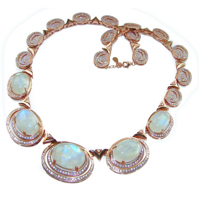 Moonlight Serenade authentic 32.5 carat Fire Moonstone 18K Rose Gold over .925 Sterling Silver handcrafted necklace