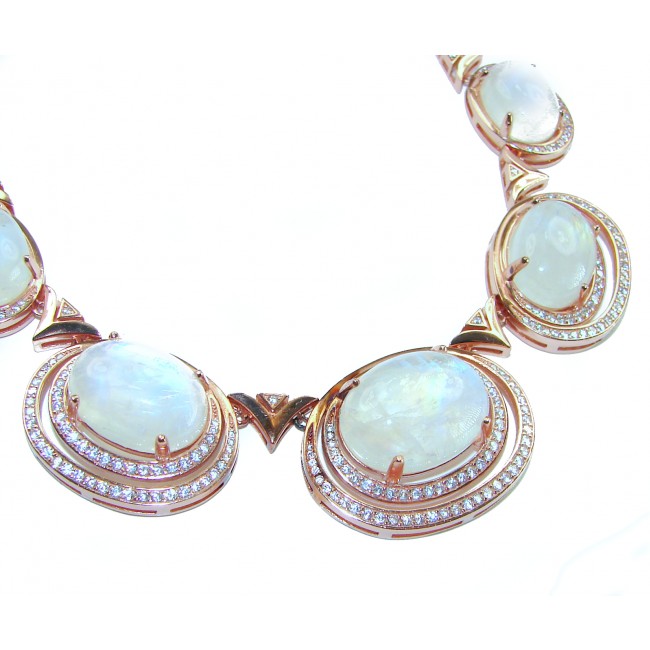 Moonlight Serenade authentic 32.5 carat Fire Moonstone 18K Rose Gold over .925 Sterling Silver handcrafted necklace