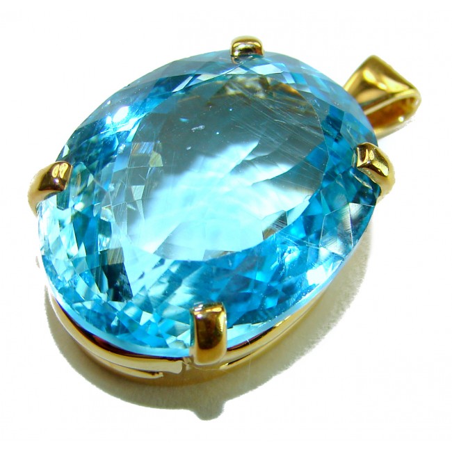 Atlantica oval cut 29.8 carat Swiss Blue Topaz 18K Gold over .925 Sterling Silver Handcrafted Pendant - photo 3