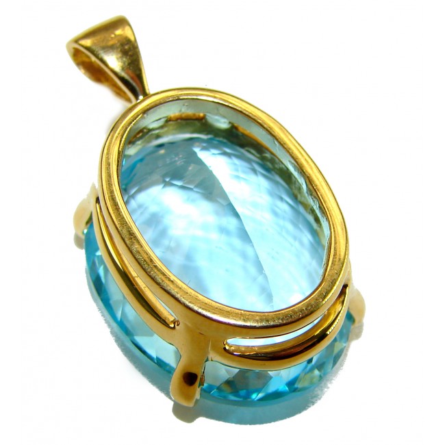 Atlantica oval cut 29.8 carat Swiss Blue Topaz 18K Gold over .925 Sterling Silver Handcrafted Pendant - photo 2