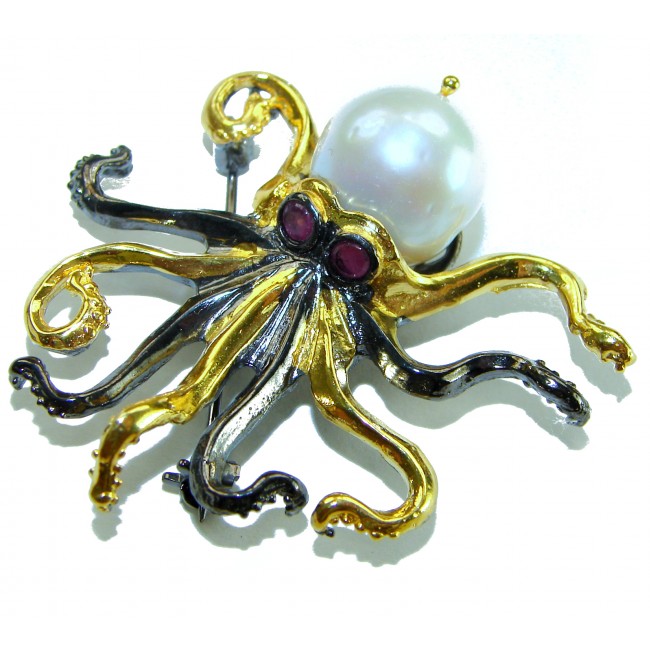 Octopus real Pearl 18K Gold over .925 Sterling Silver handmade Pendant