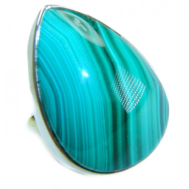 25.5 CARAT genuine Malachite .925 Sterling Silver handcrafted ring size 7 adjustable
