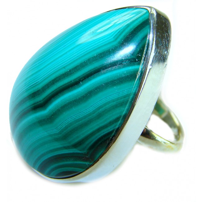 25.5 CARAT genuine Malachite .925 Sterling Silver handcrafted ring size 7 adjustable