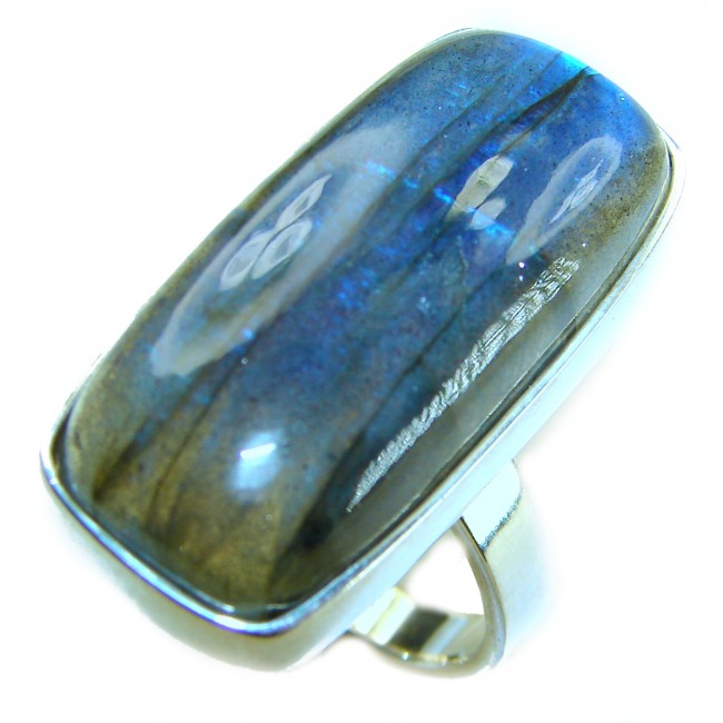 Shimmering Natural Labradorite .925 Sterling Silver handcrafted Large ring size 8 adjustable