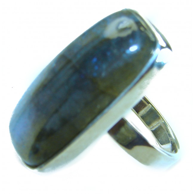 Shimmering Natural Labradorite .925 Sterling Silver handcrafted Large ring size 8 adjustable