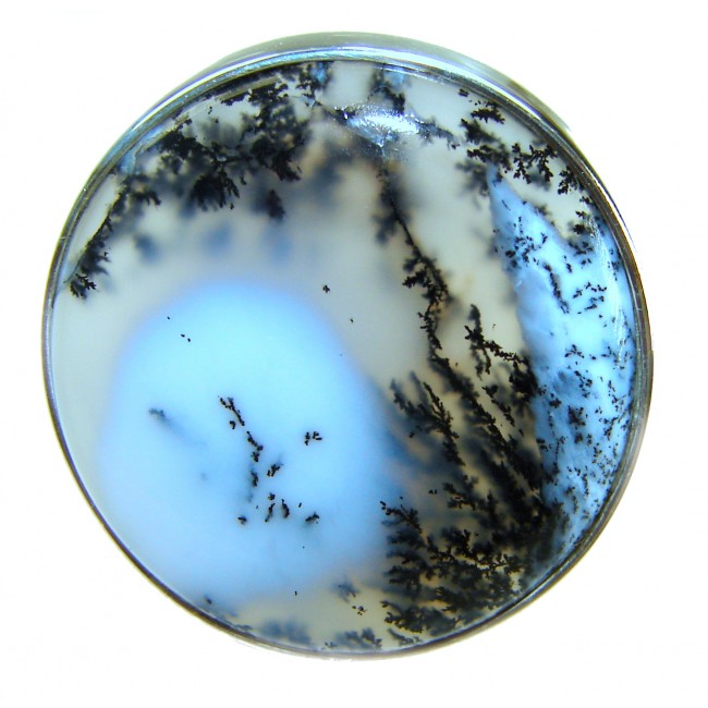 LARGE Top Quality Dendritic Agate .925 Sterling Silver handcrafted Ring s. 7 adjustable