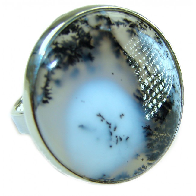 LARGE Top Quality Dendritic Agate .925 Sterling Silver handcrafted Ring s. 7 adjustable