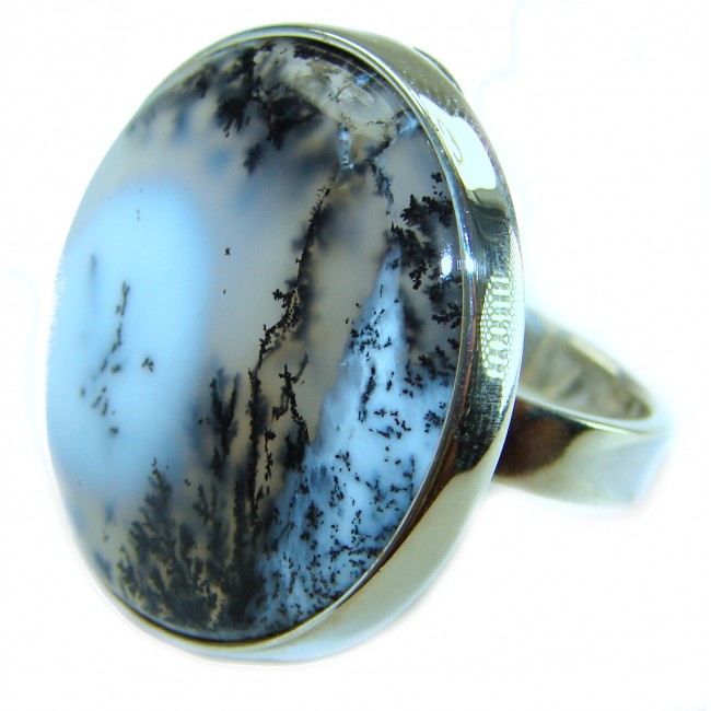 LARGE Top Quality Dendritic Agate .925 Sterling Silver handcrafted Ring s. 7 adjustable