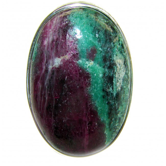 Authentic Ruby in Zoisite .925 Sterling Silver handmade Cocktail Ring s. 8 adjustable - Close-up of Authentic Ruby in Zoisite .925 Sterling Silver jewelry stone.