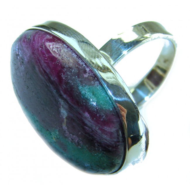 Authentic Ruby in Zoisite .925 Sterling Silver handmade Cocktail Ring s. 8 adjustable - Close-up of Ruby in Zoisite .925 Sterling Silver ring.