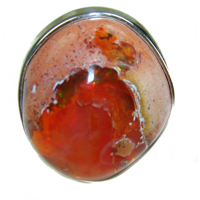 Orange Galaxy best quality 26.4 carat Mexican Opal .925 Sterling Silver handmade ring 7