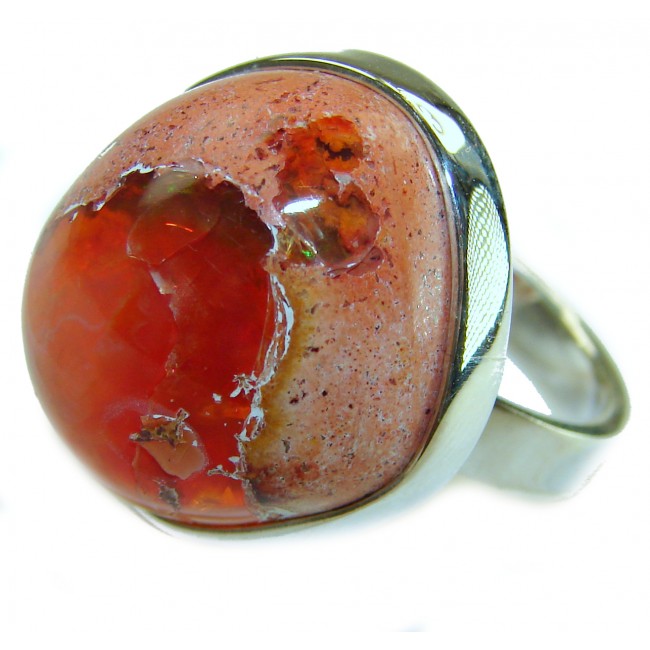 Orange Galaxy best quality 26.4 carat Mexican Opal .925 Sterling Silver handmade ring 7