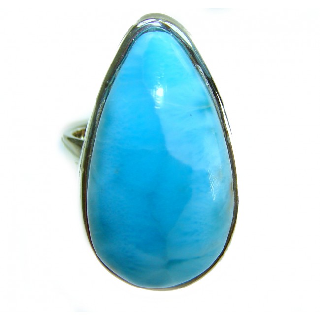 Blue Dreamer authentic Larimar .925 Sterling Silver handmade Large Solid ring size 7 adjustable - Close-up of Blue Dreamer Larimar ring set in .925 Sterling Silver.