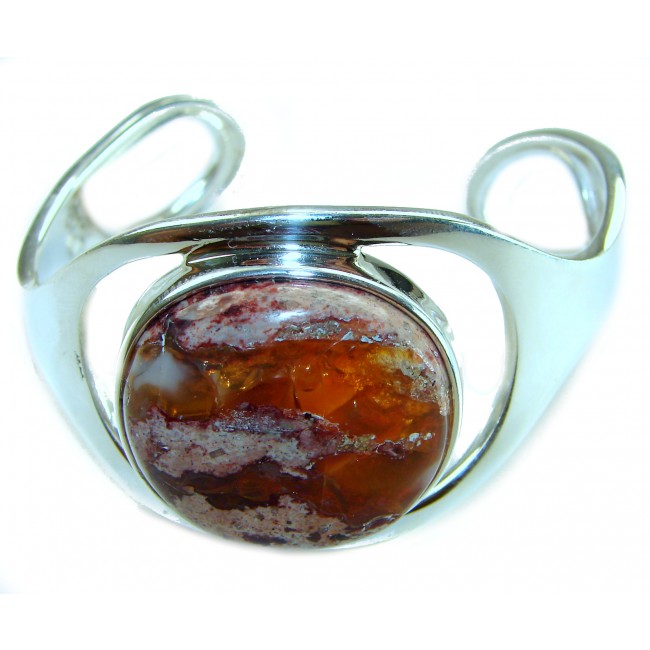 Simplicity 85.5 carat Genuine Mexican Fire Opal handcrafted .925 Sterling Silver Bracelet / Cuff - photo 3