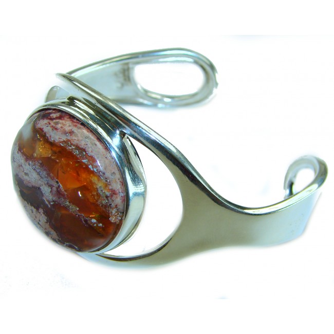 Simplicity 85.5 carat Genuine Mexican Fire Opal handcrafted .925 Sterling Silver Bracelet / Cuff - photo 2