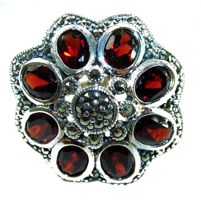 Royalty 22.5 carat oval cut Red Garnet .925 Sterling Silver handcrafted ring; s. 8