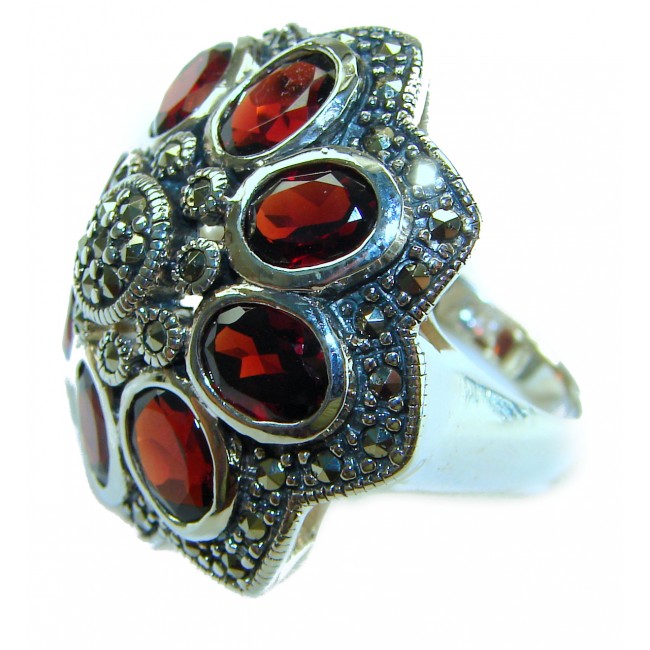 Royalty 22.5 carat oval cut Red Garnet .925 Sterling Silver handcrafted ring; s. 8