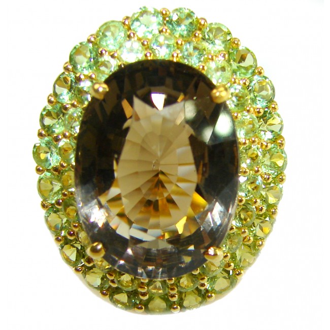 Serenity 18.5 carat Champagne Smoky Topaz 18K Gold over .925 Sterling Silver HUGE Ring size 7 - photo 2