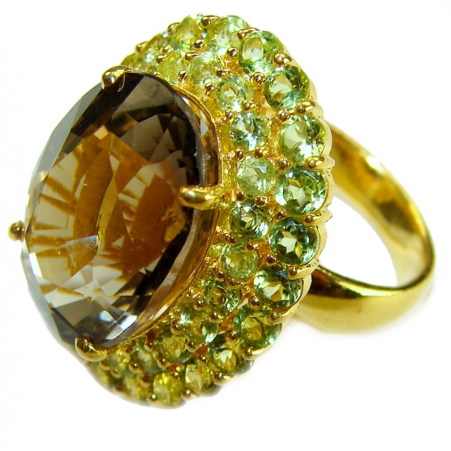 Serenity 18.5 carat Champagne Smoky Topaz 18K Gold over .925 Sterling Silver HUGE Ring size 7 - photo 1