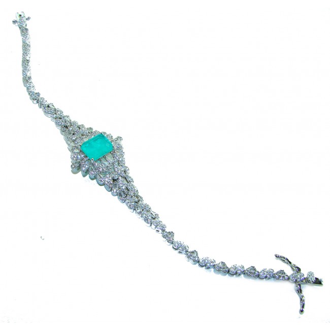 Beauty of Nature - natural 8.5 carat Emerald .925 Sterling Silver handmade Statement Bracelet - Elegant bracelet with emerald centerpiece, side view.