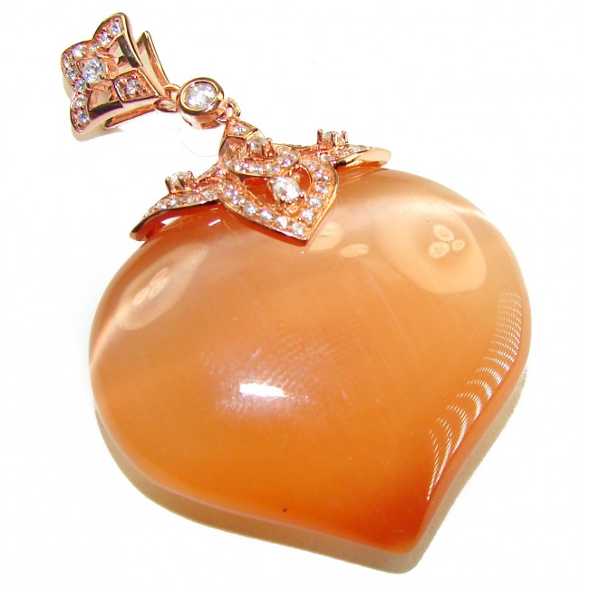 Golden Angel's Heart Very Unique Pink Cats Eye 14K Gold over .925 Sterling Silver handmade Pendant