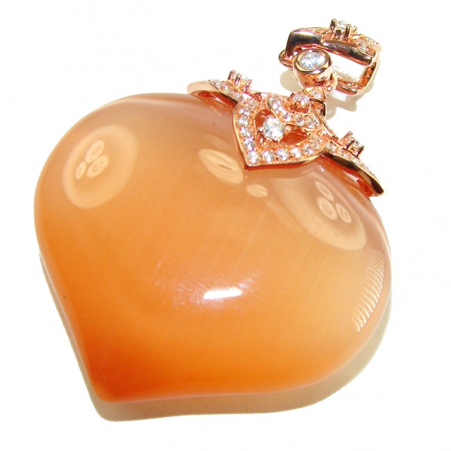 Golden Angel's Heart Very Unique Pink Cats Eye 14K Gold over .925 Sterling Silver handmade Pendant