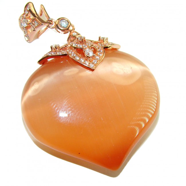 Golden Angel's Heart Very Unique Pink Cats Eye 14K Gold over .925 Sterling Silver handmade Pendant