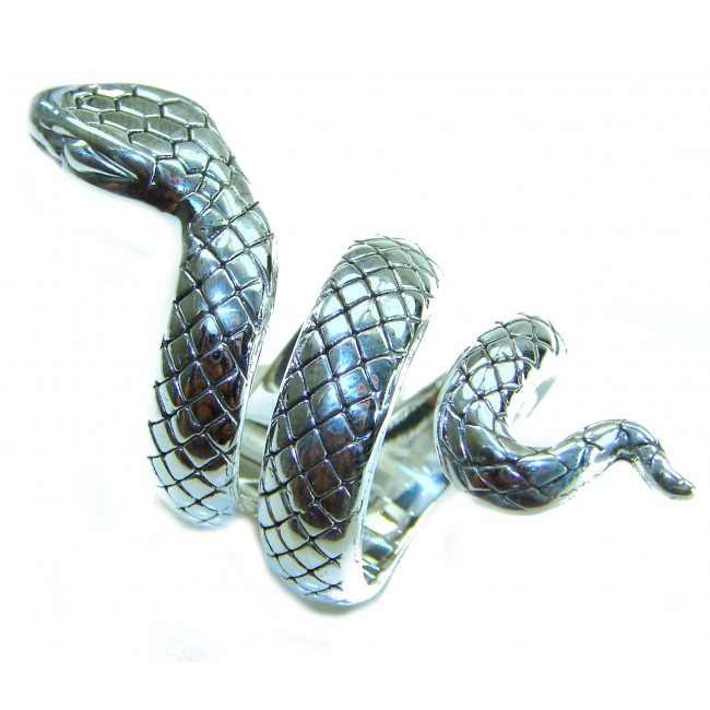 Large Boa Snake .925 Sterling Silver handcrafted Statement SPINAL Ring size 7