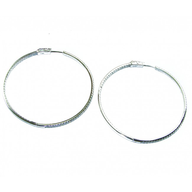 UNIQUE 2 inches long WHITE SAPPHIRE .925 Sterling Silver handmade Hoop Earrings