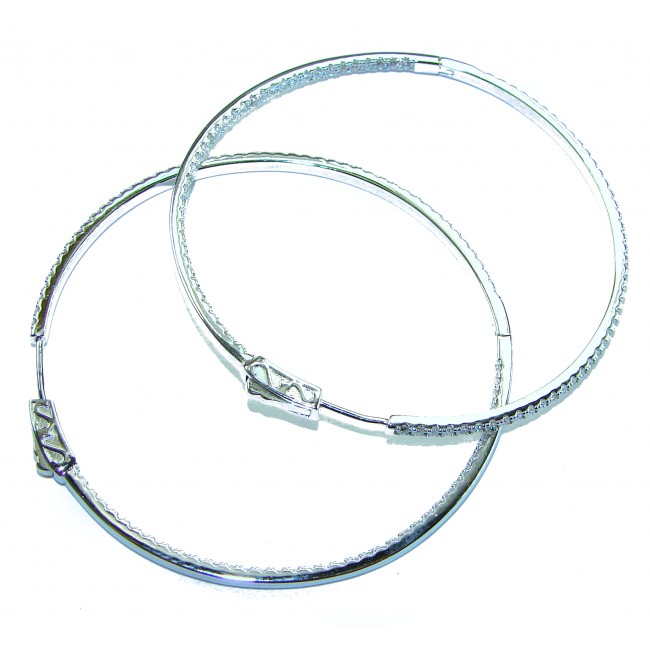 UNIQUE 2 inches long WHITE SAPPHIRE .925 Sterling Silver handmade Hoop Earrings