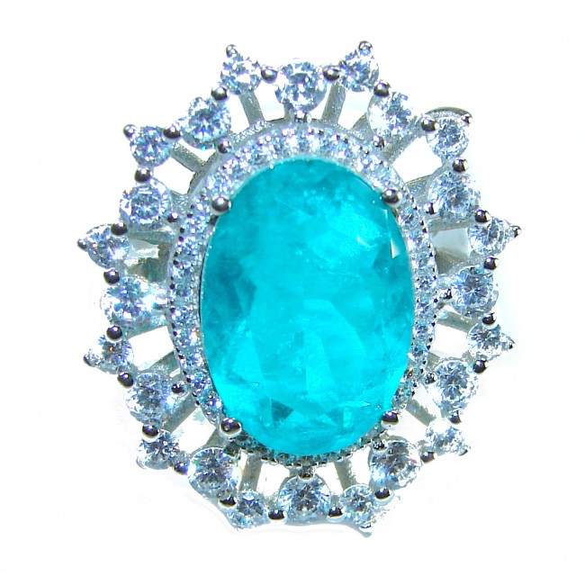 Born to Glam authentic 9.8 carat Colombian Emerald .925 Sterling Silver handcrafted Statement Ring size 6 1/2 - Close-up of Born to Glam 9.8 ct Colombian Emerald with diamonds.
