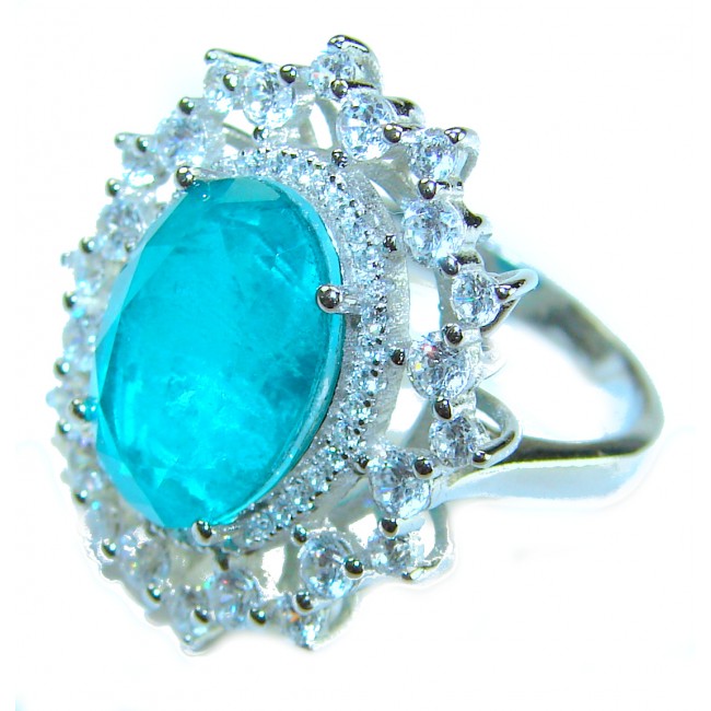 Born to Glam authentic 9.8 carat Colombian Emerald .925 Sterling Silver handcrafted Statement Ring size 6 1/2 - Side view of Born to Glam 9.8 carat Colombian Emerald ring.