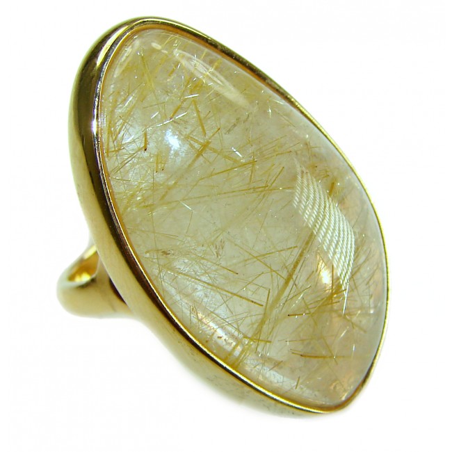 Incredible Design Golden Himalayan Rutilated Quartz 14K Gold over .925 Sterling Silver handcrafted ring size 5 3/4