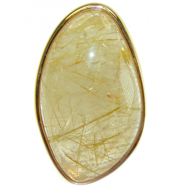 Incredible Design Golden Himalayan Rutilated Quartz 14K Gold over .925 Sterling Silver handcrafted ring size 5 3/4