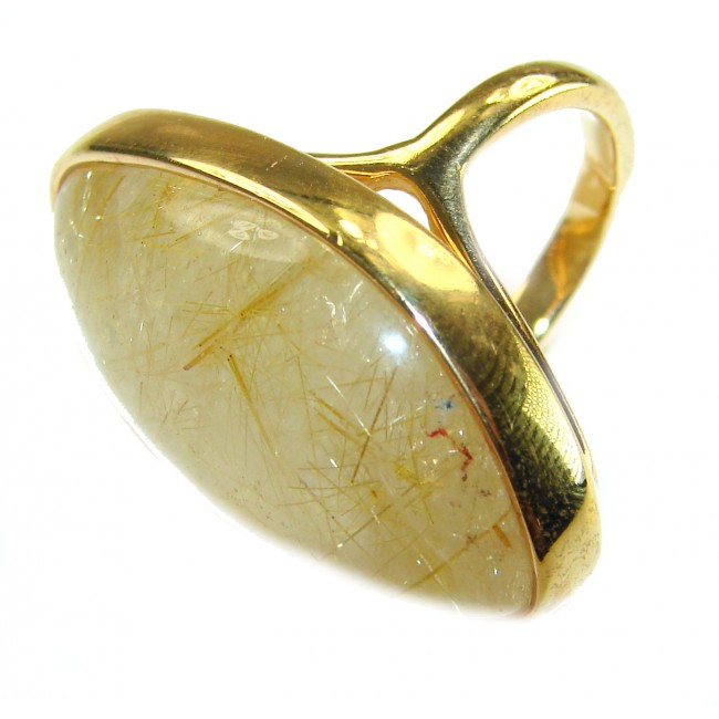 Incredible Design Golden Himalayan Rutilated Quartz 14K Gold over .925 Sterling Silver handcrafted ring size 5 3/4