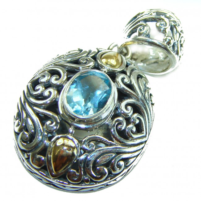 Costa del Sol 2.8 carat Swiss Blue Topaz 2 tones .925 Sterling Silver Handcrafted Pendant - photo 2