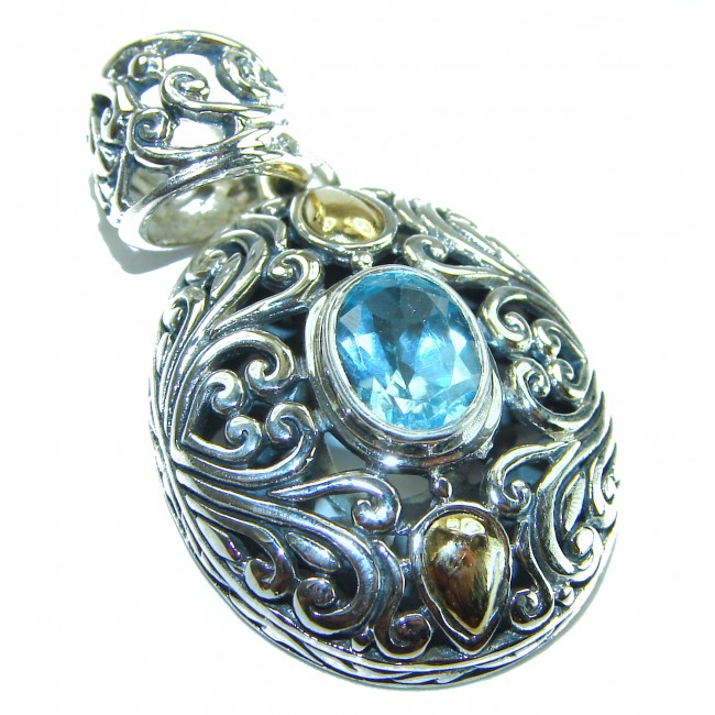 Costa del Sol 2.8 carat Swiss Blue Topaz 2 tones .925 Sterling Silver Handcrafted Pendant - photo 1