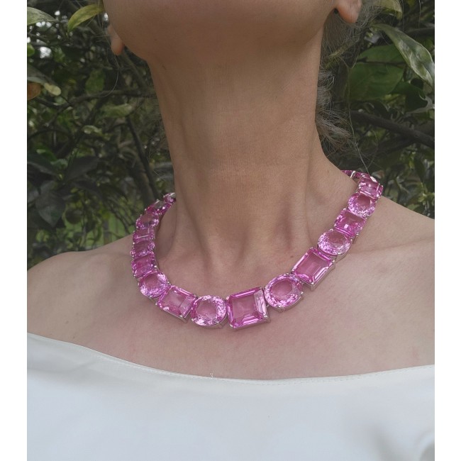 Tiffany - Magnificent Pink 284.5 carat Pink Sapphire .925 Sterling Silver handcrafted Large Statement necklace, 205.8 grams