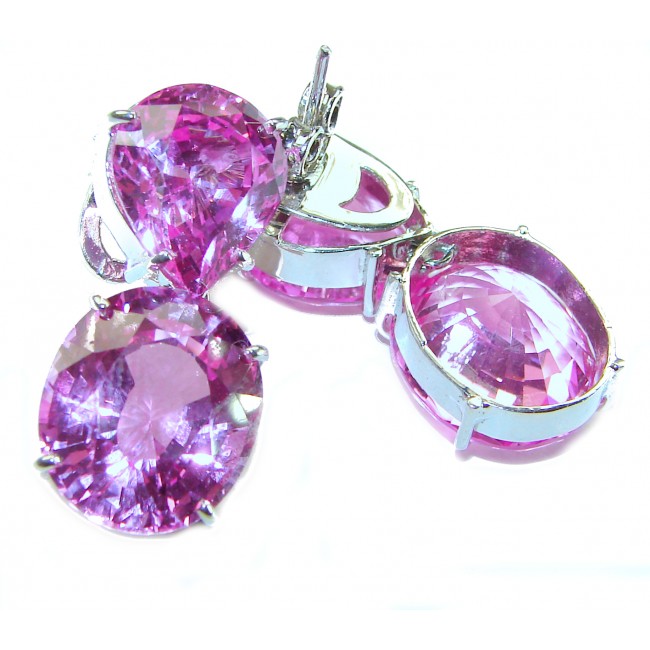 Tiffany - Magnificent Pink 25.5 carat Pink Sapphire .925 Sterling Silver handcrafted Earrings; 20.3 grams