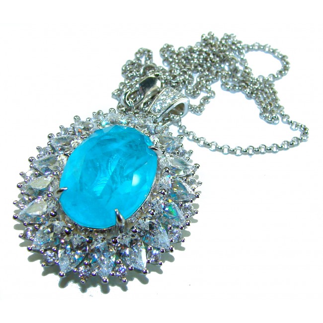 A Wild Ocean genuine 19.2 carat Paraiba Tourmaline .925 Sterling Silver handmade Statement necklace