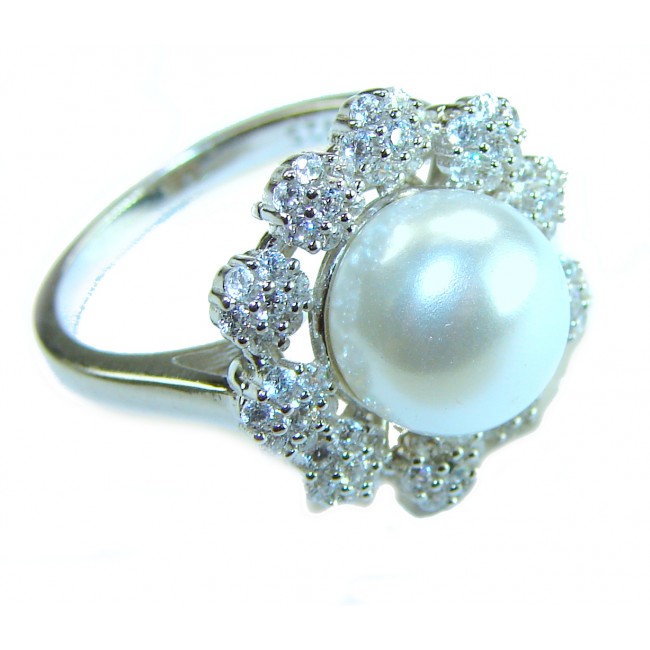White Flower freshwater Pearl .925 Sterling Silver brilliantly handcrafted ring s. 8 - photo 3