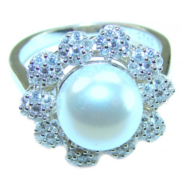 White Flower freshwater Pearl .925 Sterling Silver brilliantly handcrafted ring s. 8 - photo 2