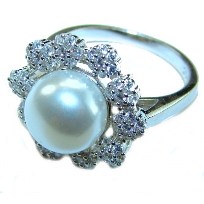 White Flower freshwater Pearl .925 Sterling Silver brilliantly handcrafted ring s. 8 - photo 1