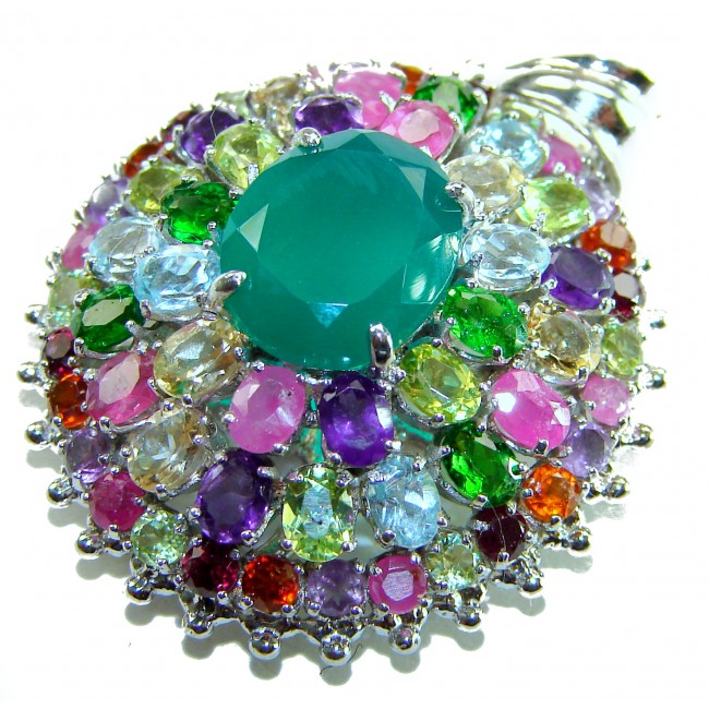 Power of Life Very Unique 11.5 CARAT Green Jade Multigem .925 Sterling Silver handcrafted pendant